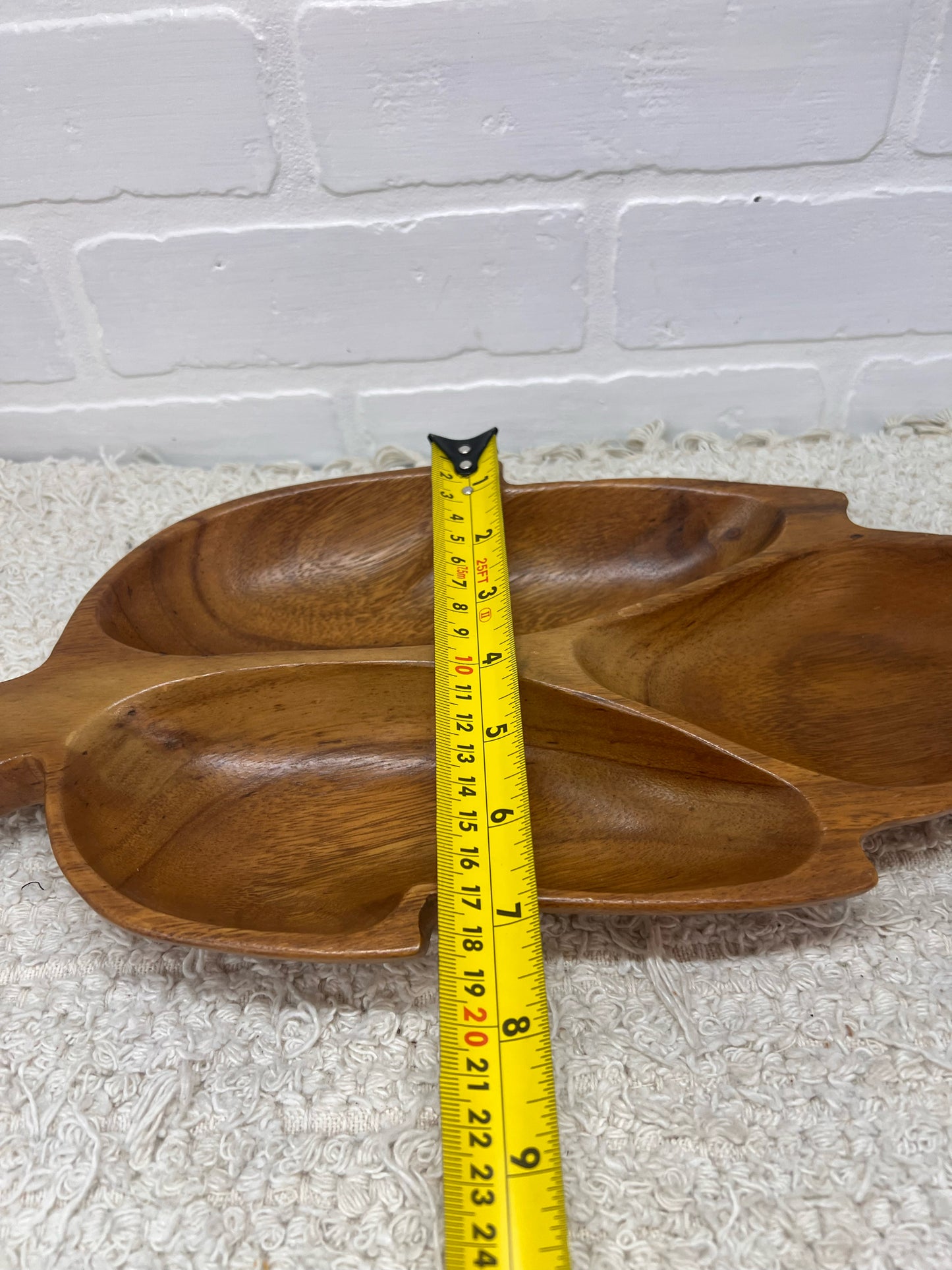 Vintage Wood Leaf Shaped Divided Tray