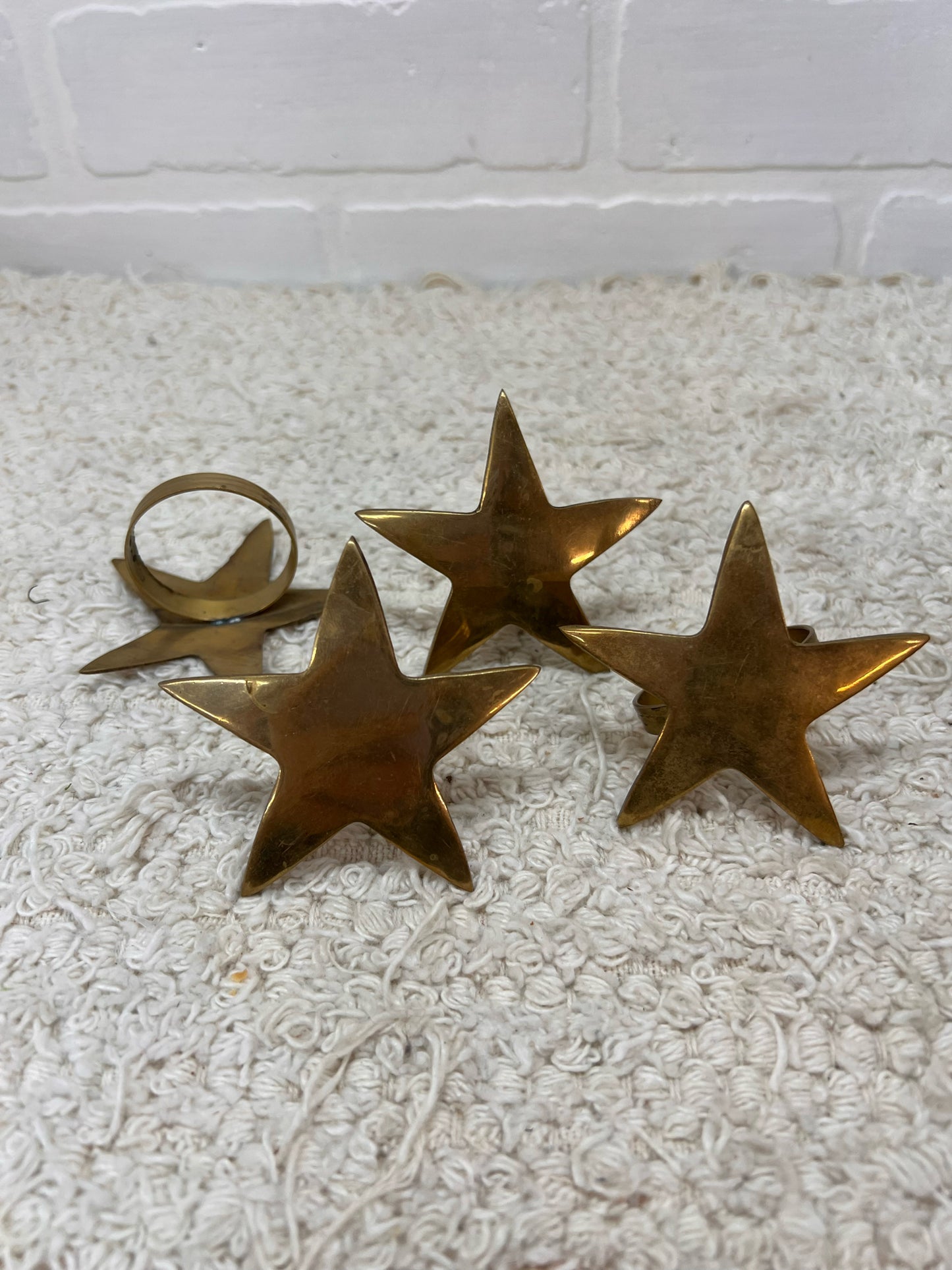 Vintage Brass Star Napkin Ring Set - Four