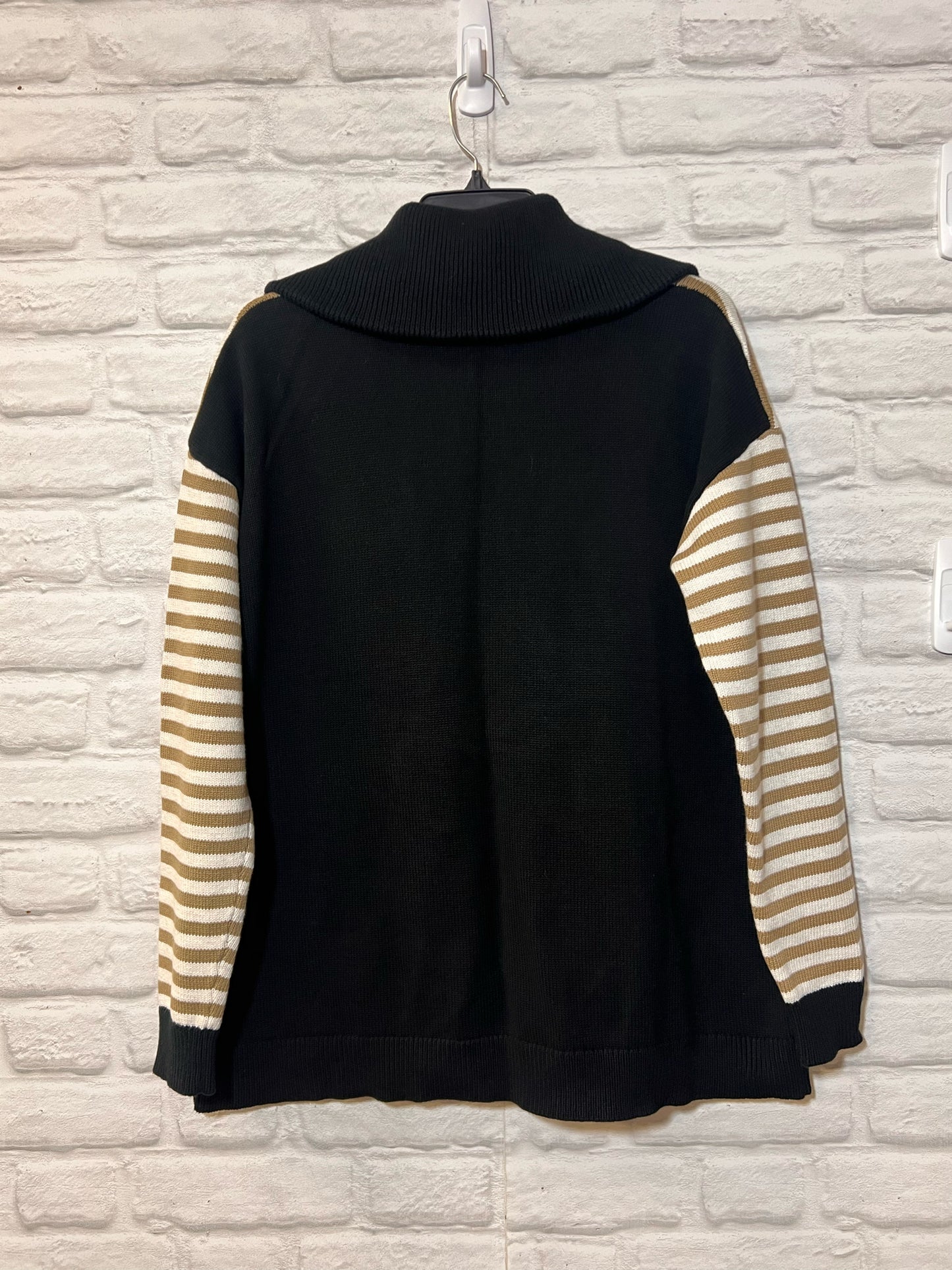 Size L CAbi Cotton Zip Front Collar Sweater