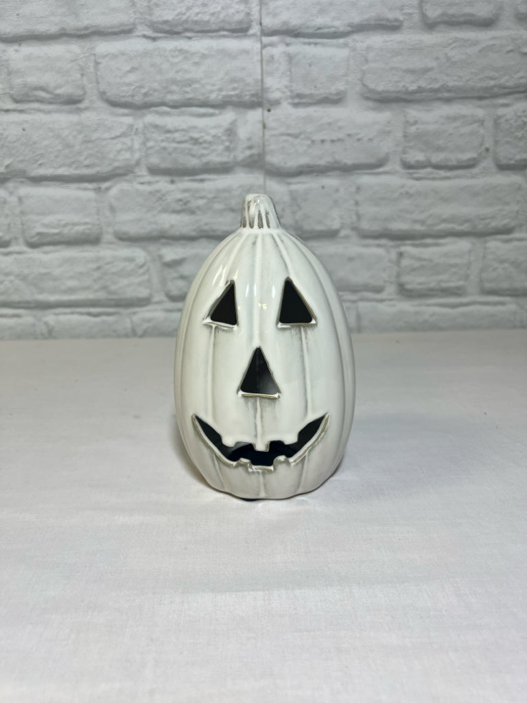 NEW White Ceramic Pumpkin, 7" tall