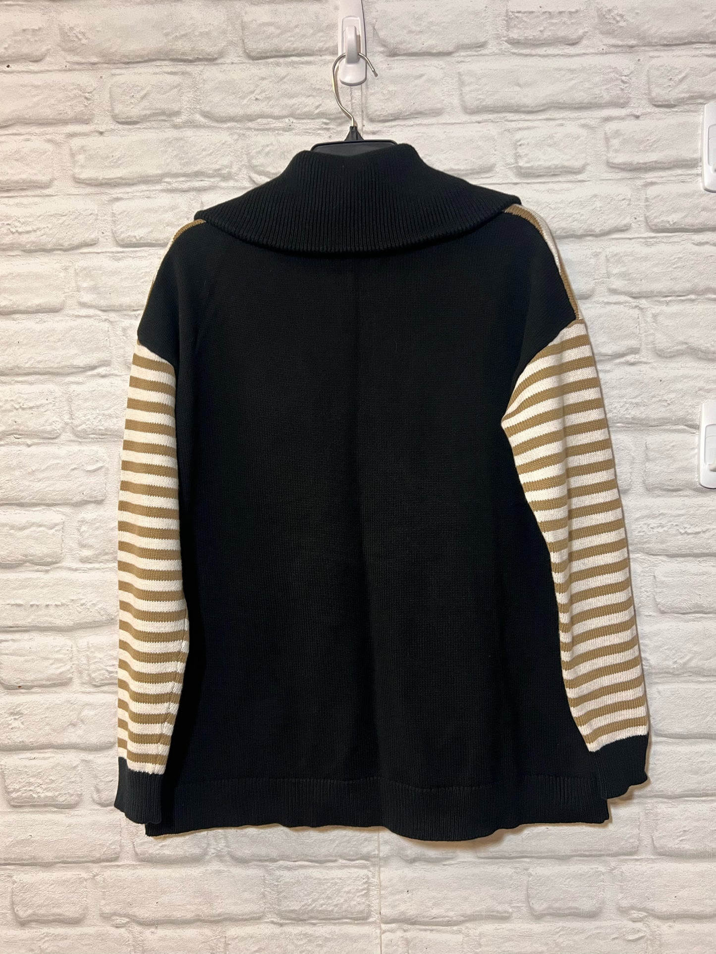 Size L CAbi Cotton Zip Front Collar Sweater