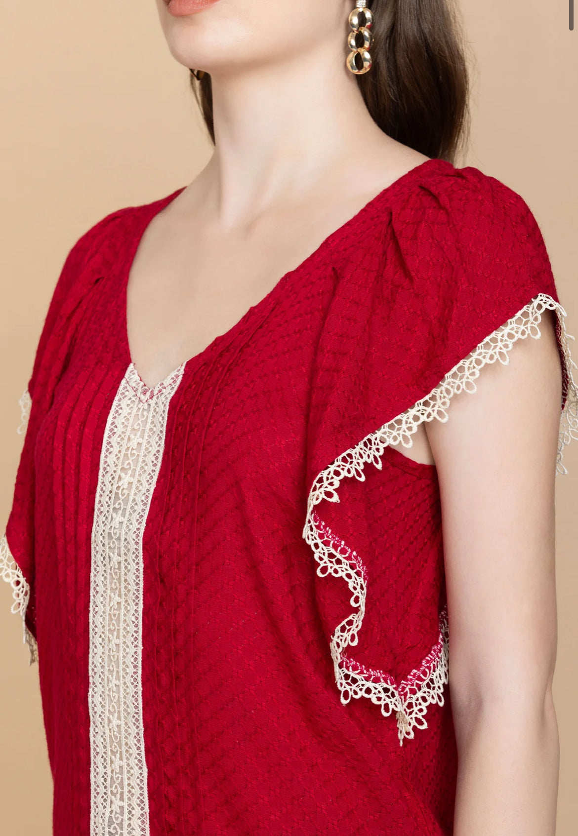 Bohera Shania Red Embroidered Lace Top