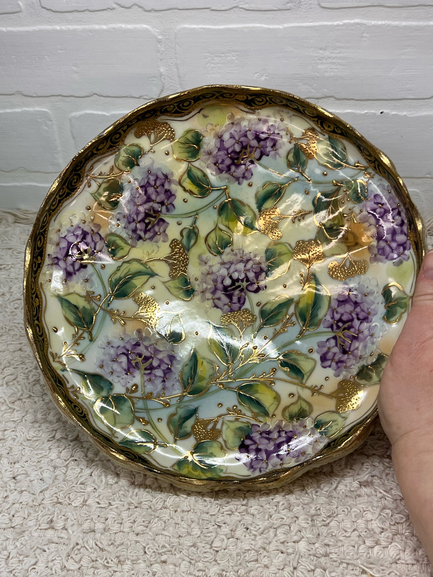 Antique Nippon China Hand-Painted Hydrangeas Footed Serving Bowl