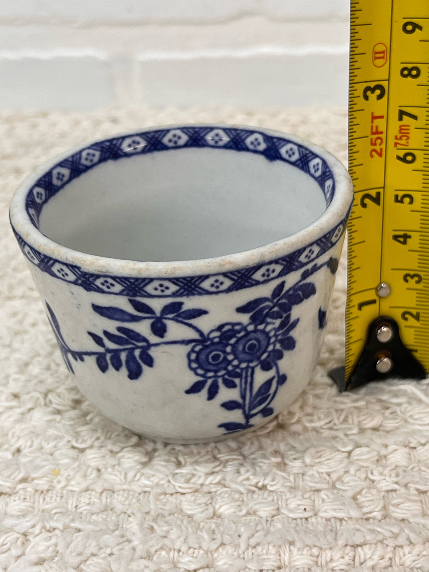 Vintage Hand Painted Blue Transferware Custard Cup