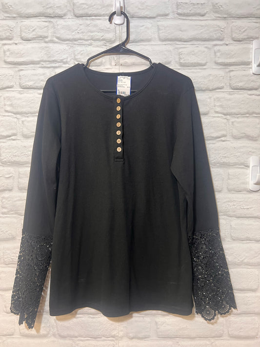 Black Lace Cuff Long Sleeved Top