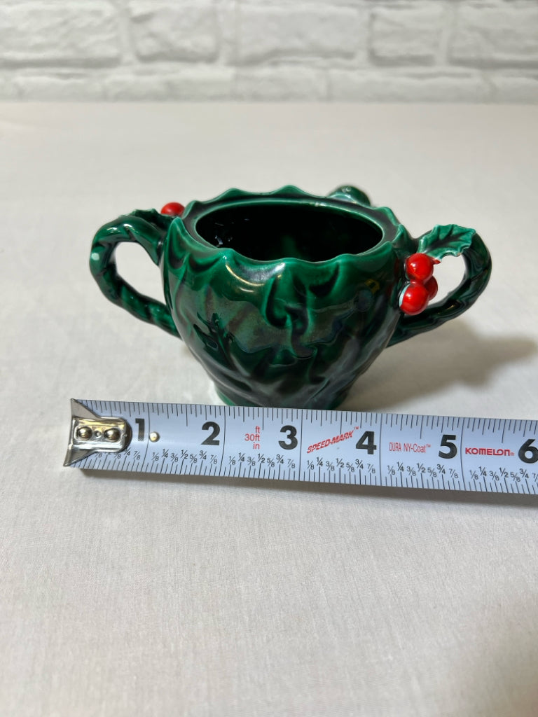 Lefton holly Christmas green sugar bowl