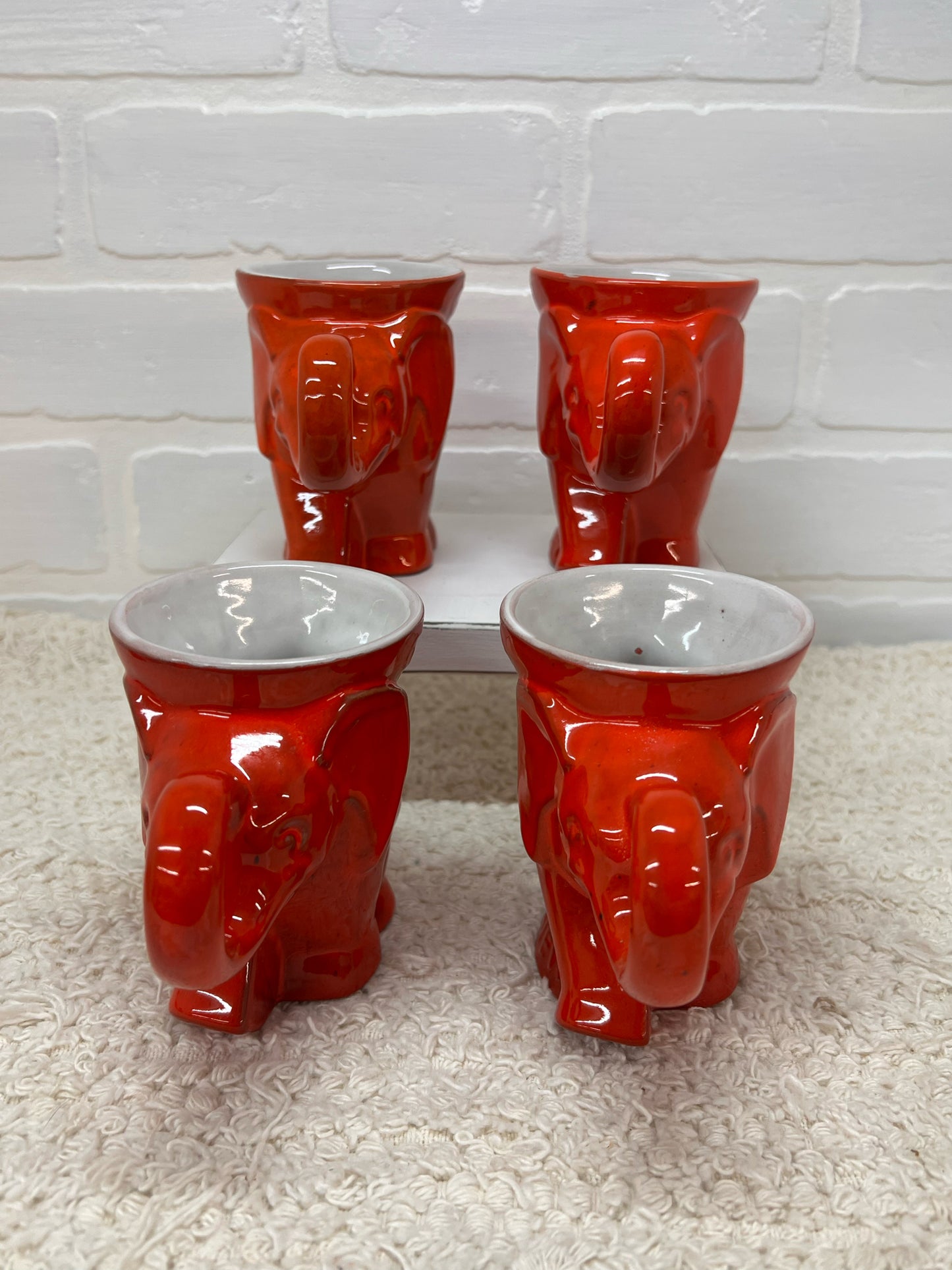 Frankoma Mug Set - 4 Flame Red 1969 GOP Elephant Mugs - New in Box
