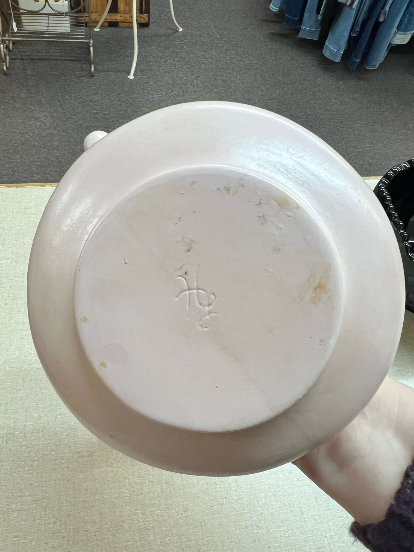 Vintage pink MCM style pitcher w/ leaf design