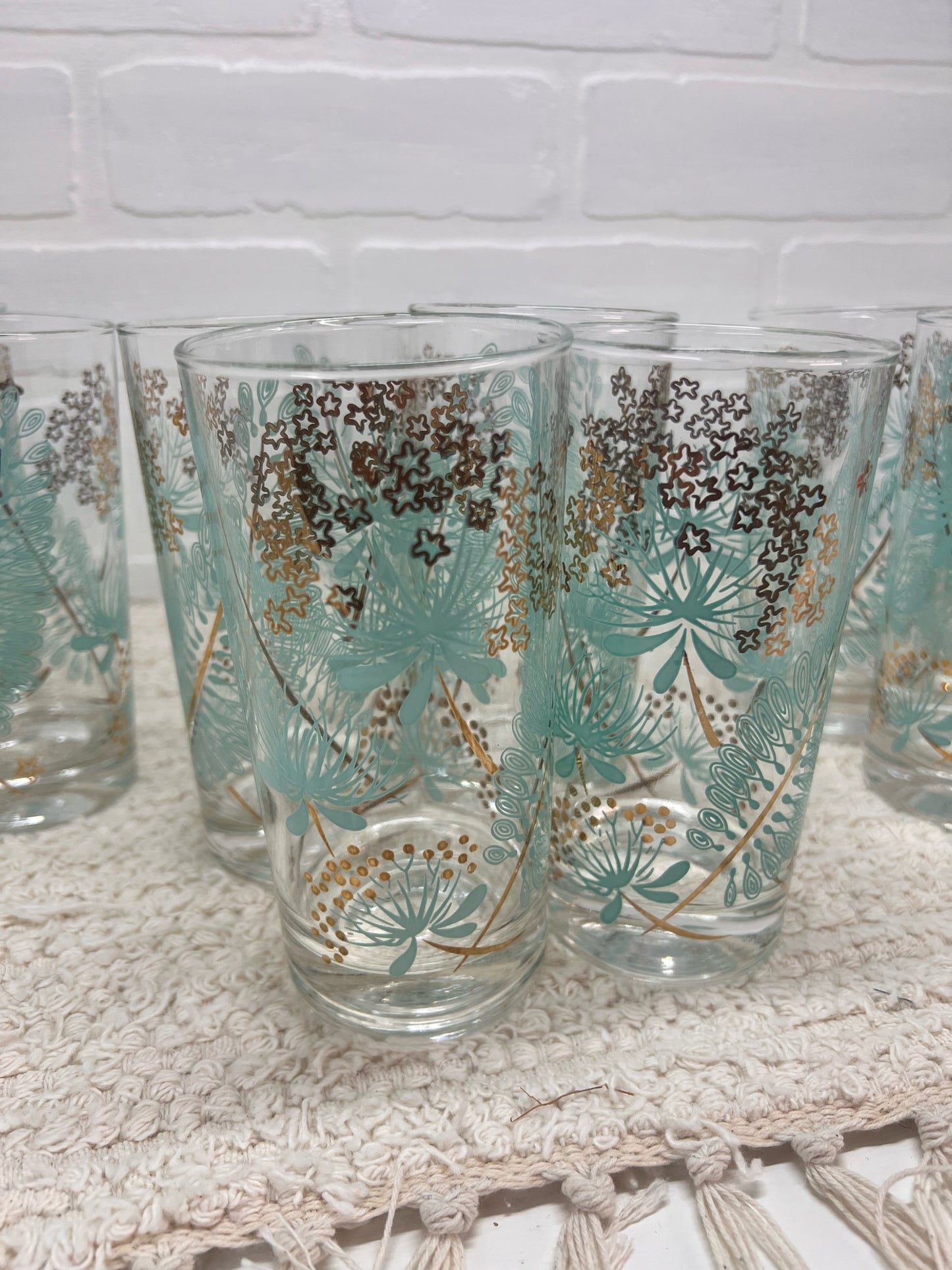 Aqua blue & gold mid-century tumbler set