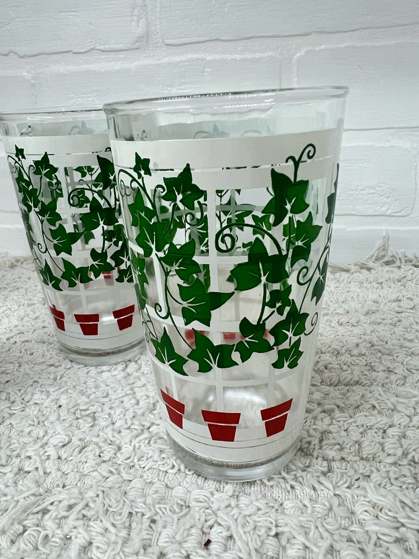Vintage Ivy/Window/Flowerpot glass set - 4