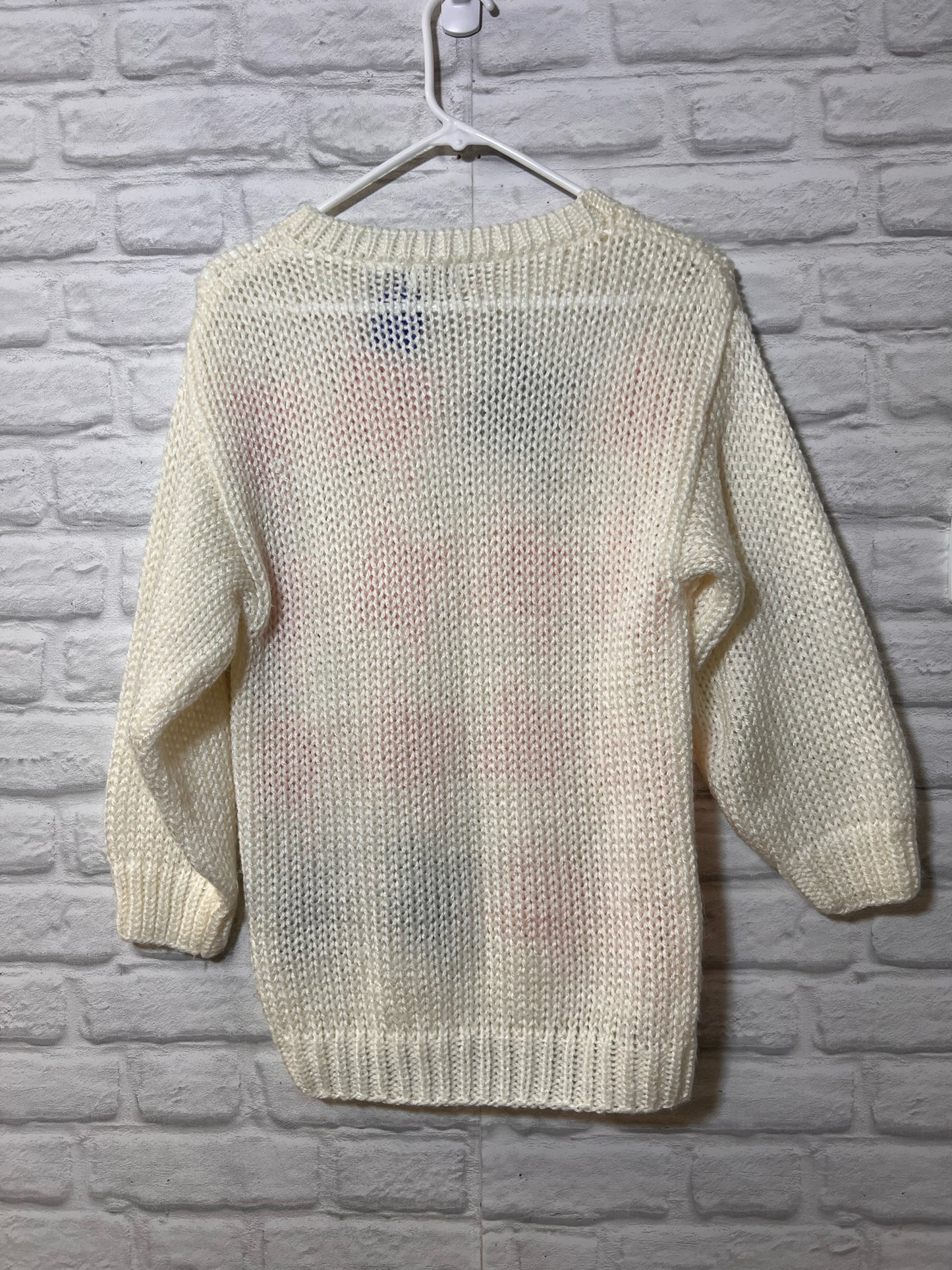 Vintage Acrylic Hand Knit Sweater White-Pink-Gray