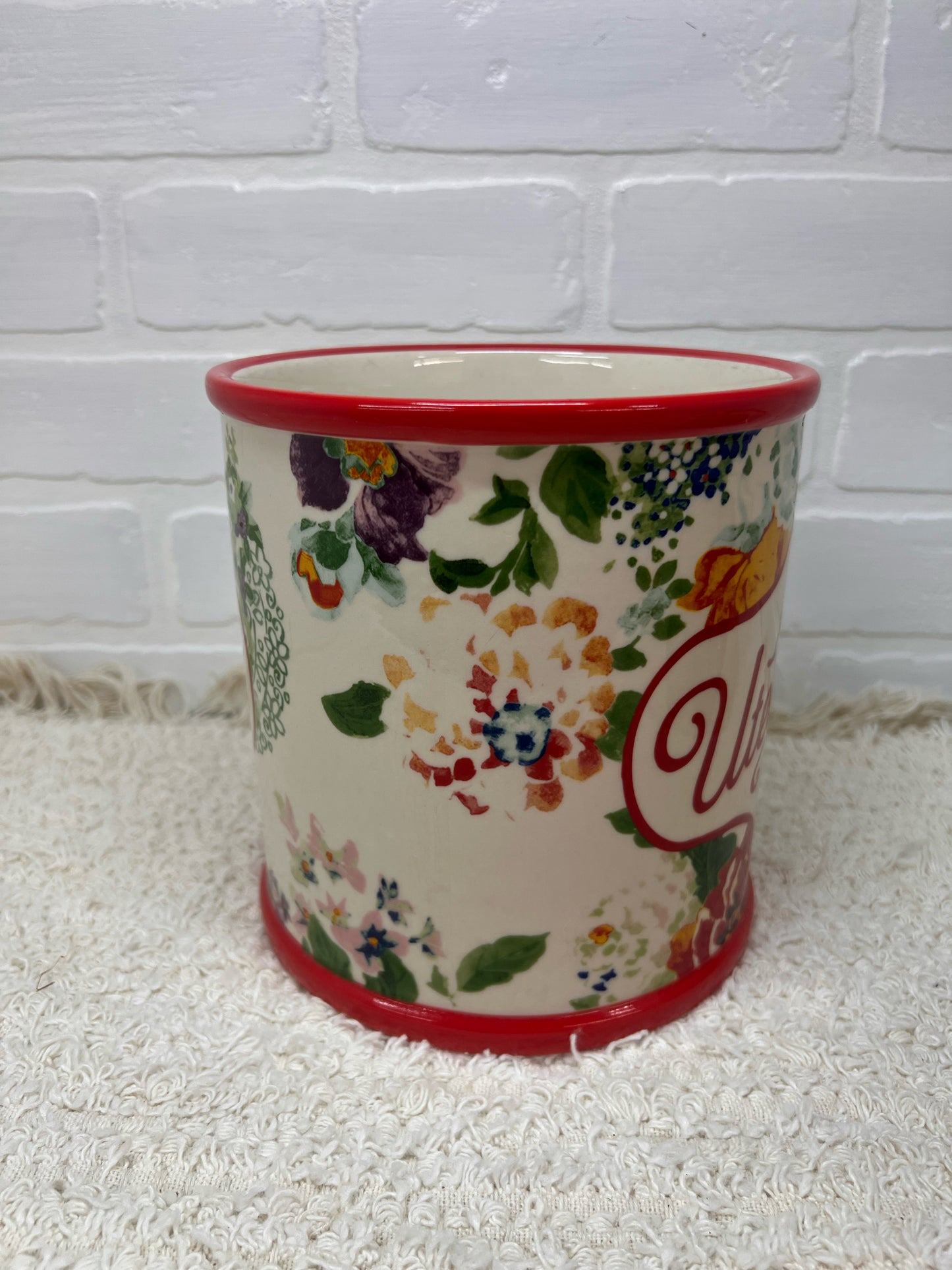 Pioneer Woman Red Floral Utensil Crock