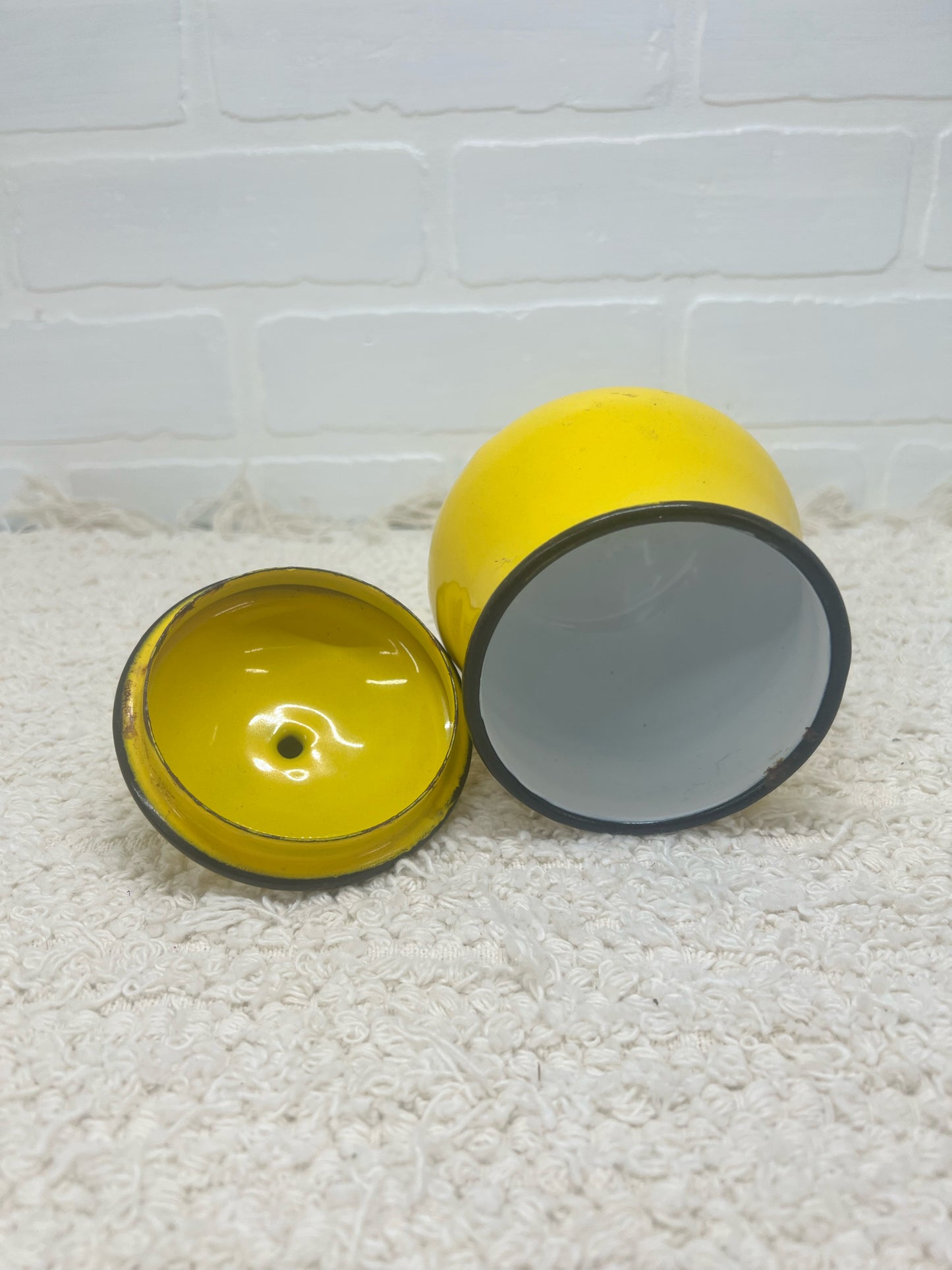 Vintage yellow enamelware lidded pot
