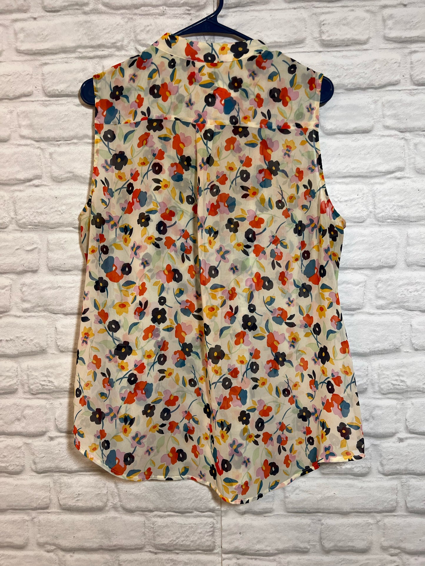 Size L CAbi Multicolor Floral Ruffled Pleated Tank Blouse