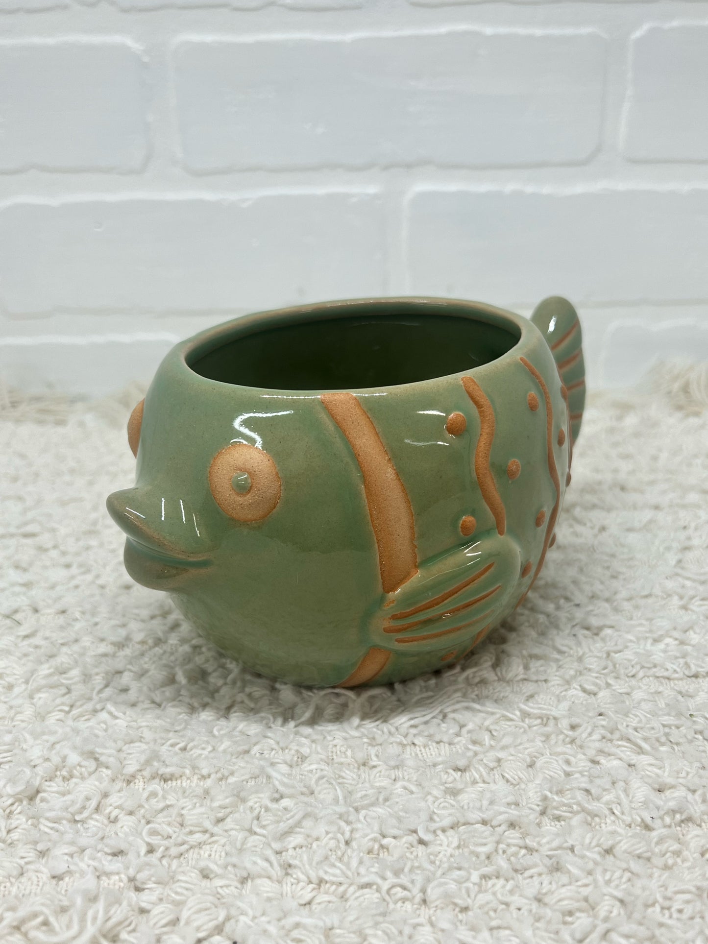 Ceramic Fish Planter - Green and Clay