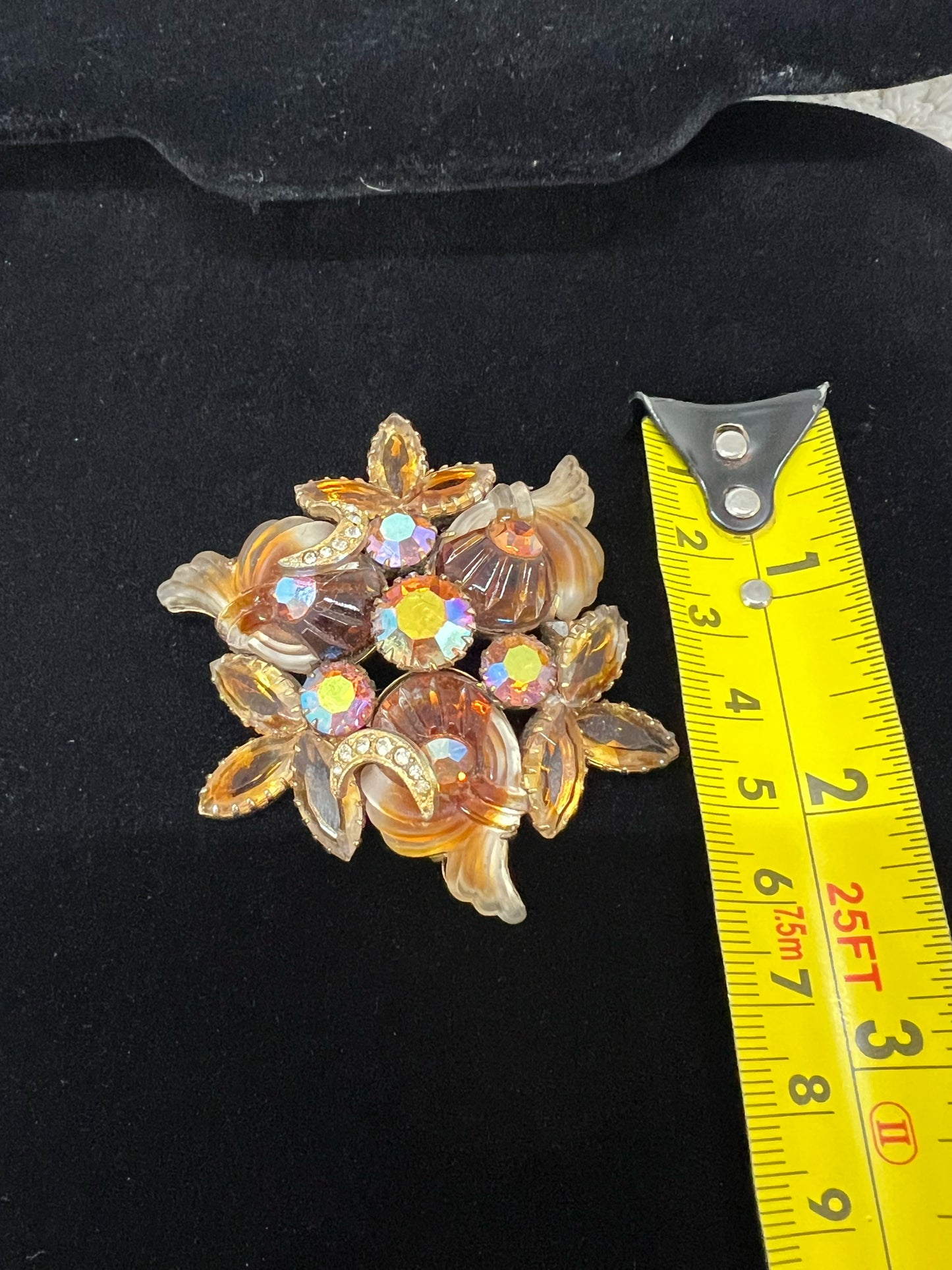 Vintage Edlee molded art glass and rhinestone pin