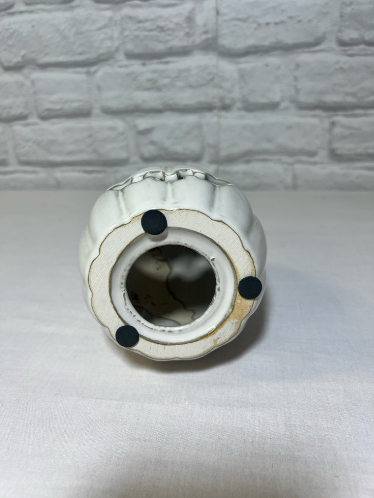 NEW White Ceramic Pumpkin, 7" tall