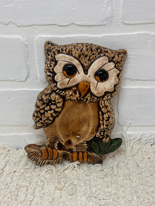 Vintage 1980's Owl Spoon Rest/Wall Plaque