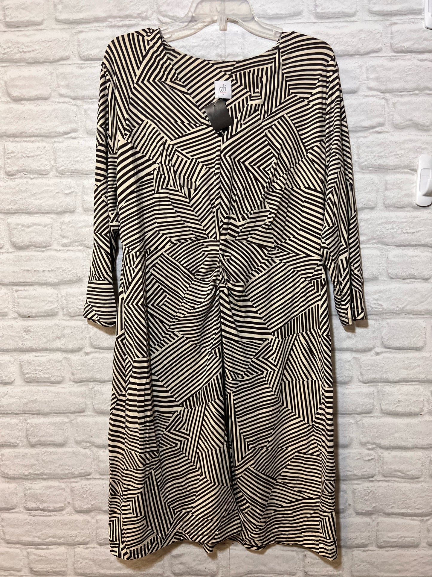 Size L CAbi Geometric Stripe Black & White Dress