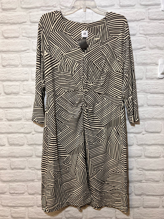 Size L CAbi Geometric Stripe Black & White Dress