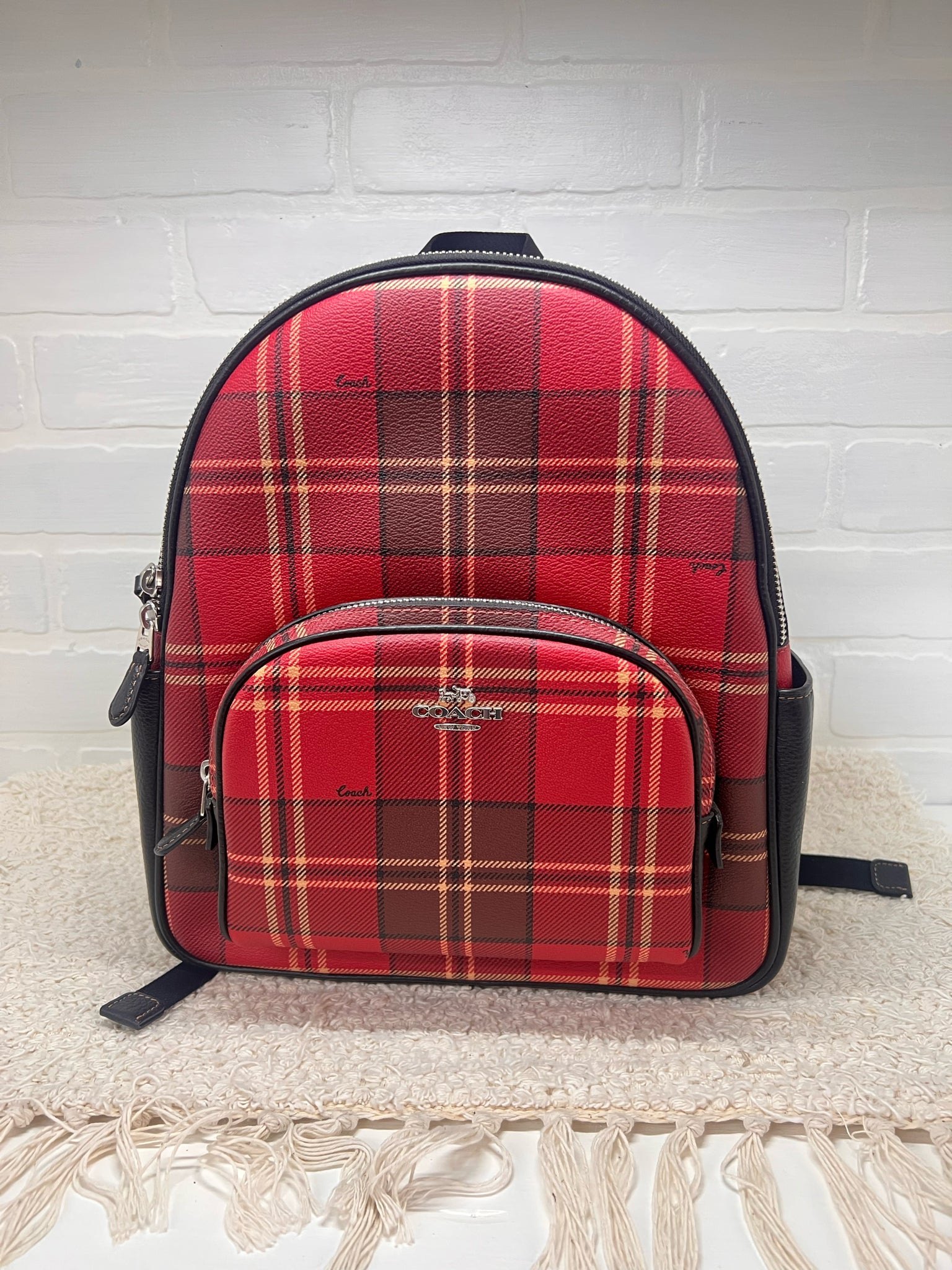 Coach Leather Tartan Plaid Court Backpack Bag Coach Leather Tartan Plaid Court Backpack Bag