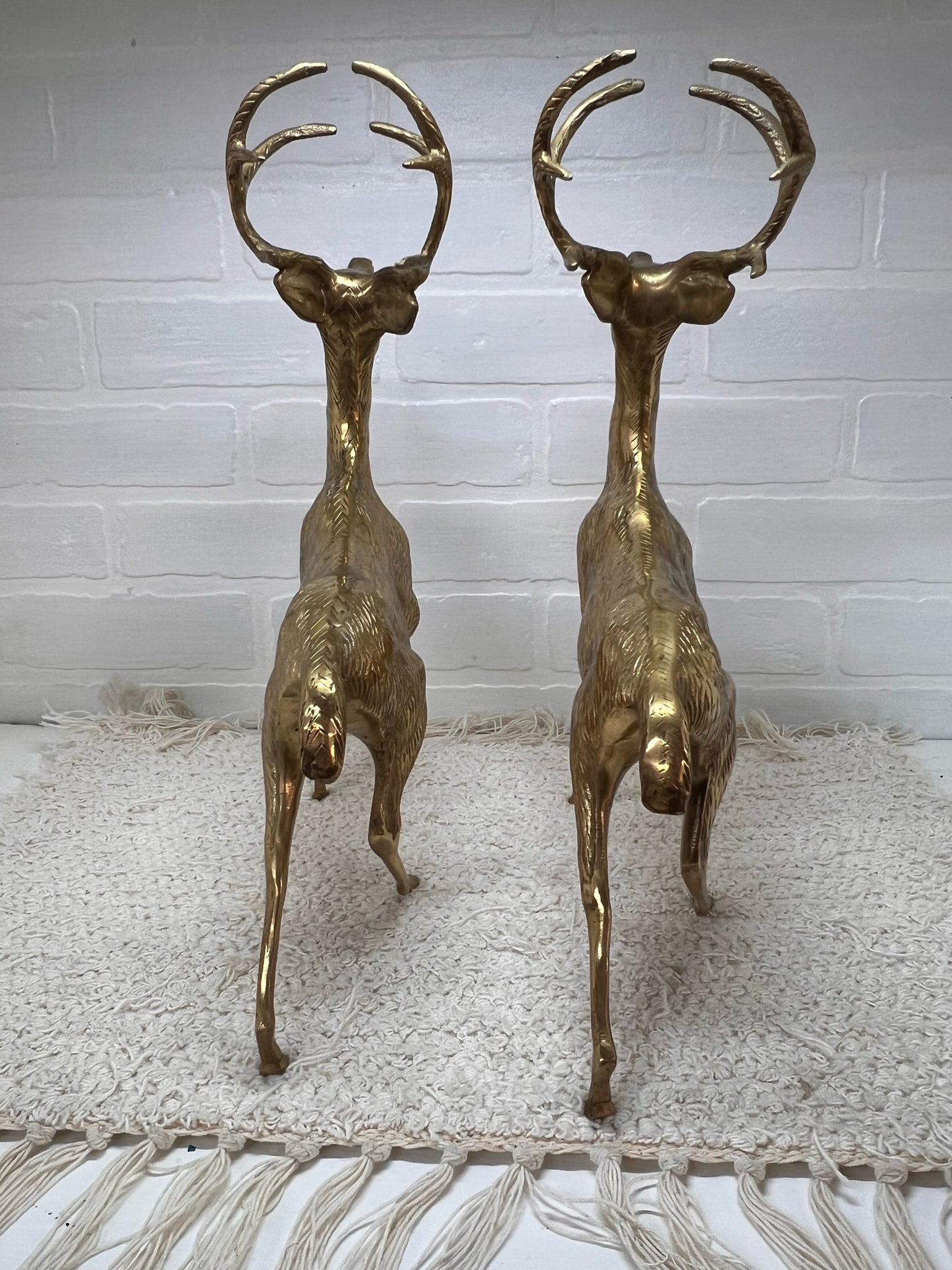 Vintage Pair of Brass Deer - Large