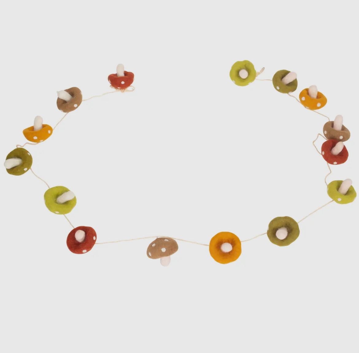 Earthtone multicolor felted wool mushroom garland