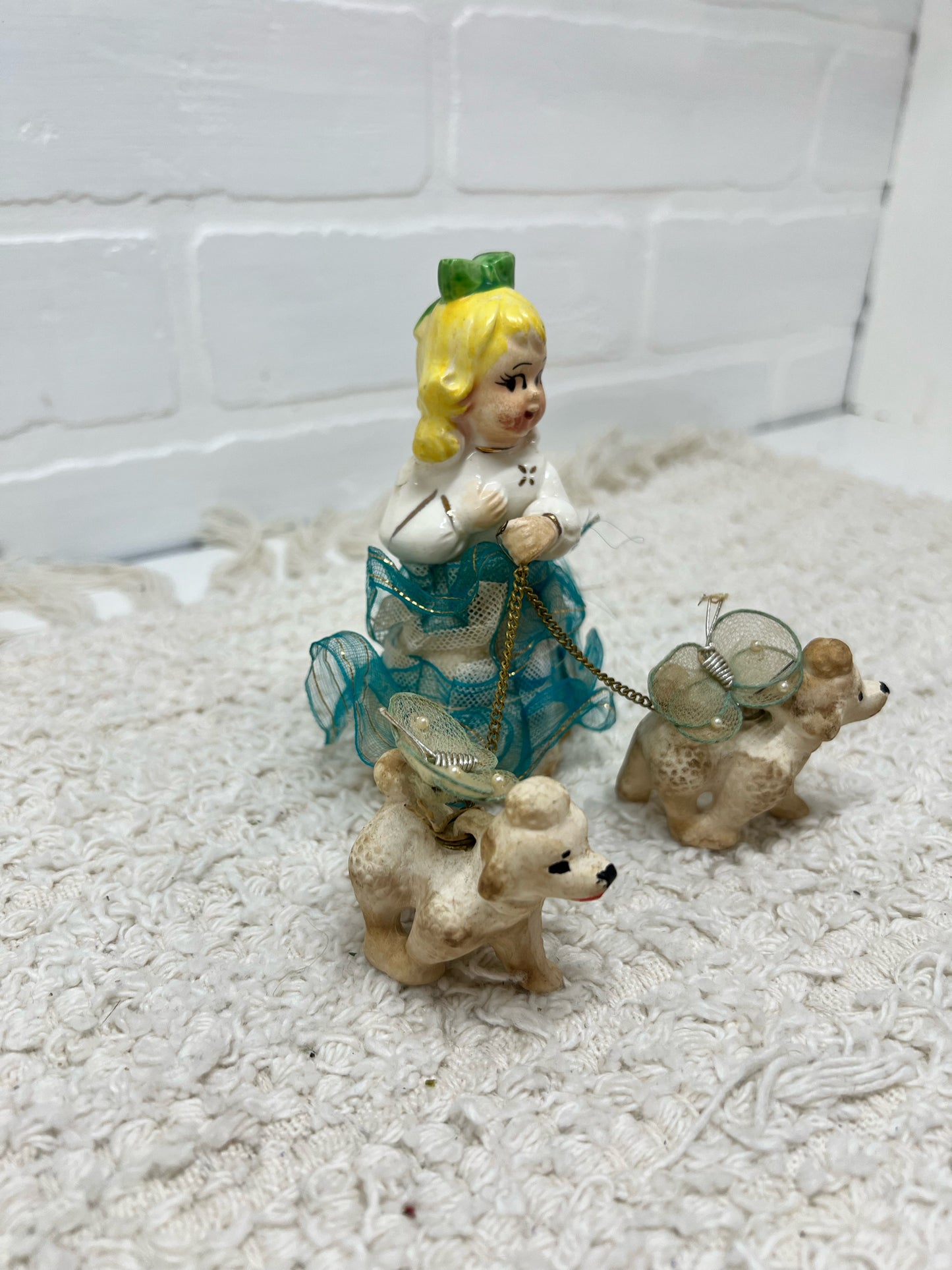 Vintage figurine- girl walking two fairy poodles