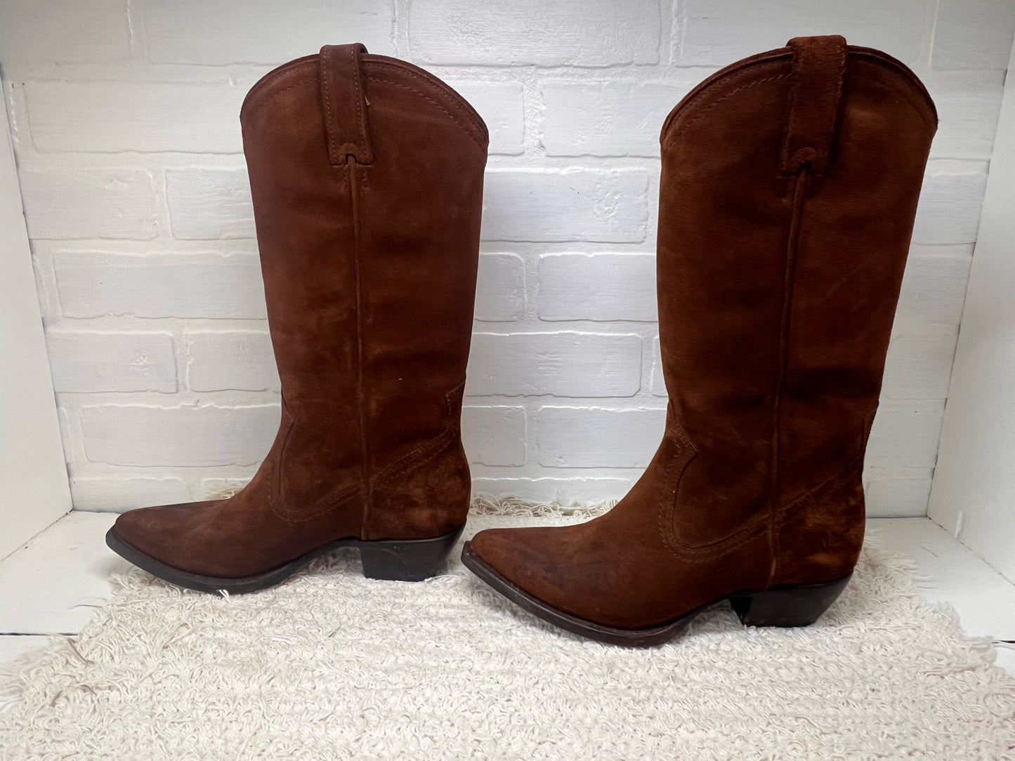 Frye Size 7 Sacha Tall Western Boots Brown Suede Leather