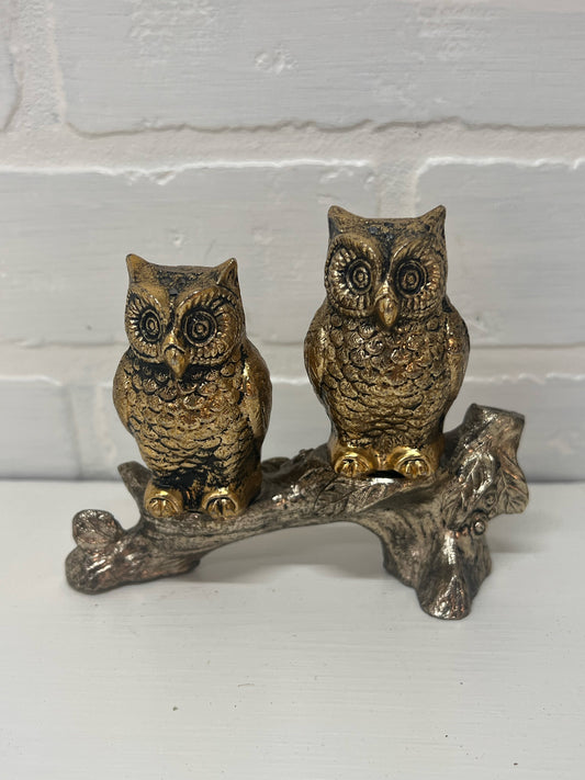 Vintage Metal Owls on Branch Salt & Pepper Set