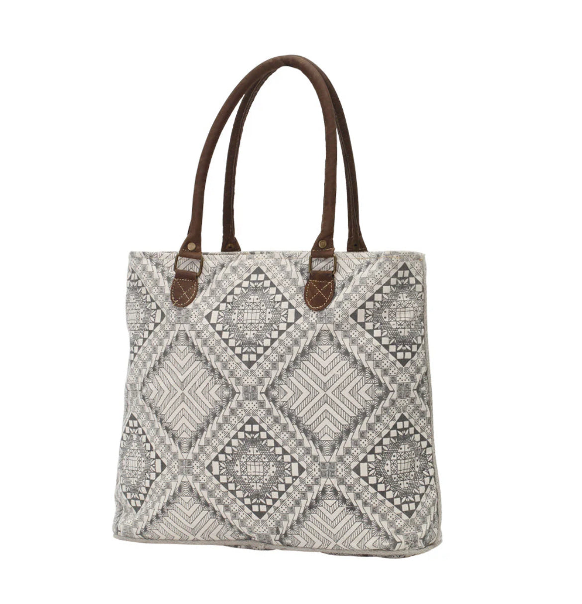 Myra Bag Artisan Canvas Tote Bag – Women’s Large Canvas & Genuine Leather Handbag with Zipper Top, 18"x13", Everyday Work & Travel Tote