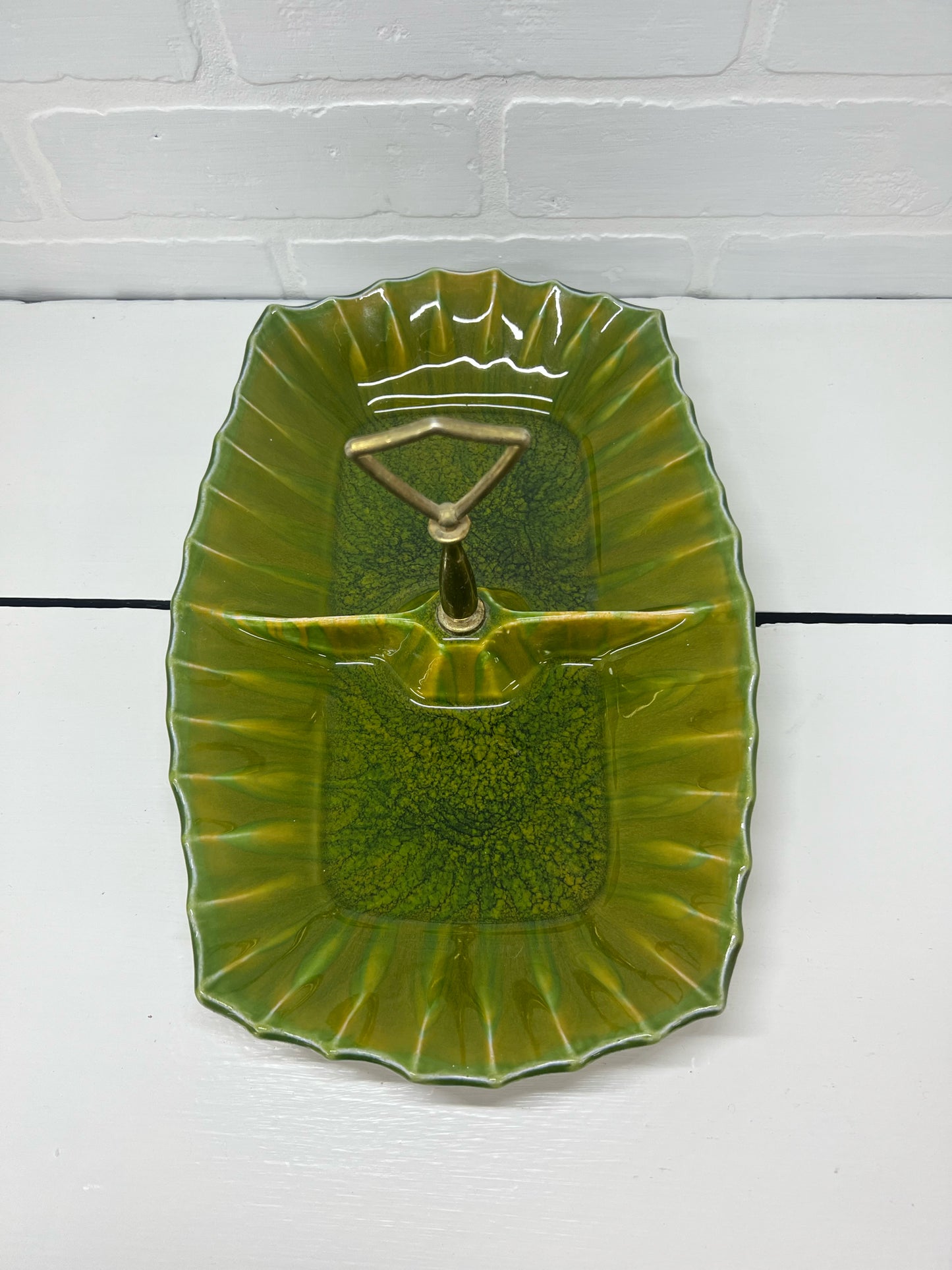 California Original Pottery green glazed divided dish