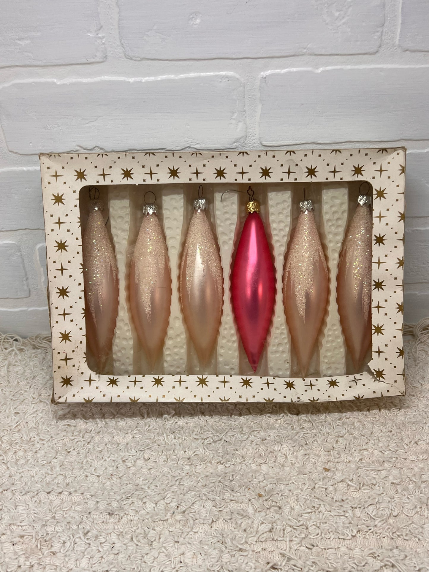 Vintage Pink Glass West German Icicle Ornament Set