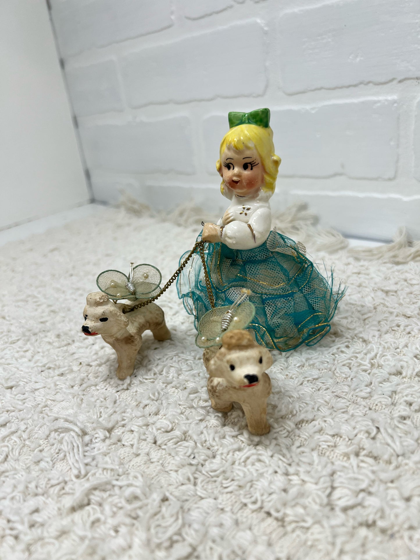 Vintage figurine- girl walking two fairy poodles