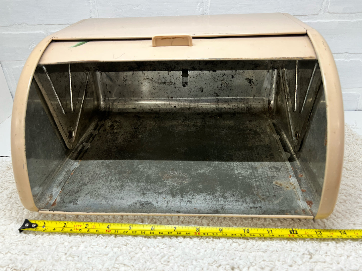Ransburg light pink hand painted MCM bread box