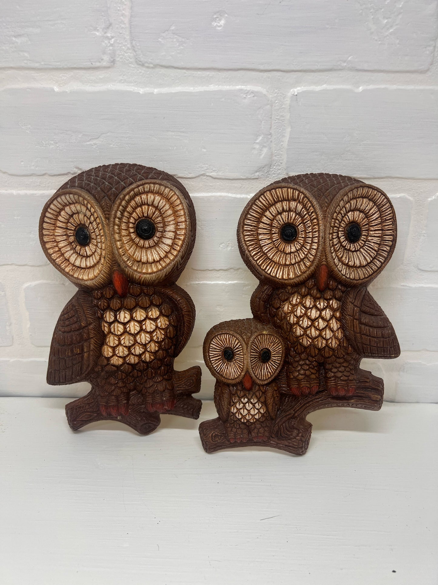 Foam Craft Set of Two 1981 Owl Wall Plaques