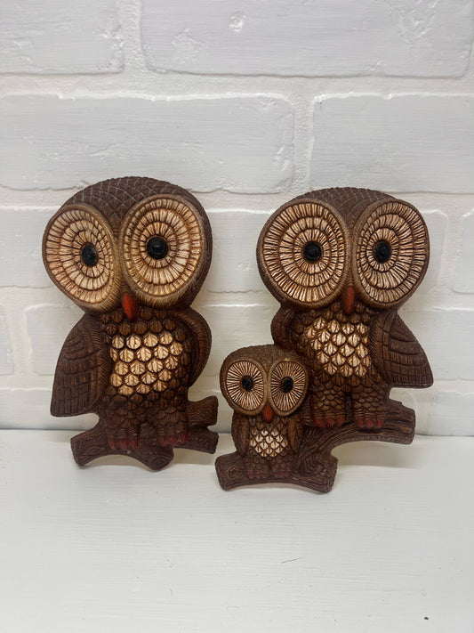 Foam Craft Set of Two 1981 Owl Wall Plaques