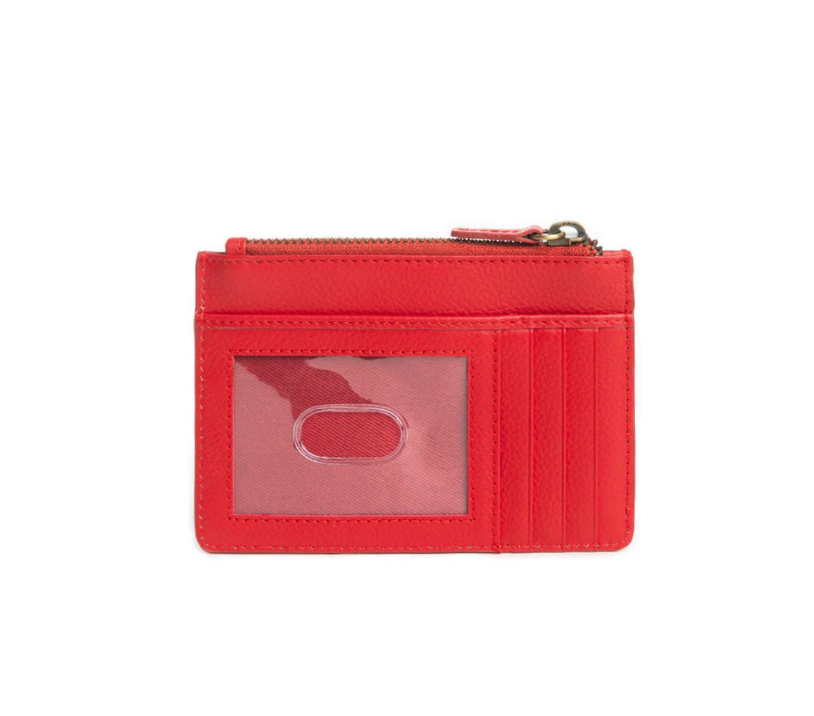 Myra Bag Bloom on the Range Credit Card Wallet in Scarlet – Women’s Embossed Floral Genuine Leather Wallet with Card Slots & Zippered Compartment, 5.5"x3.5"