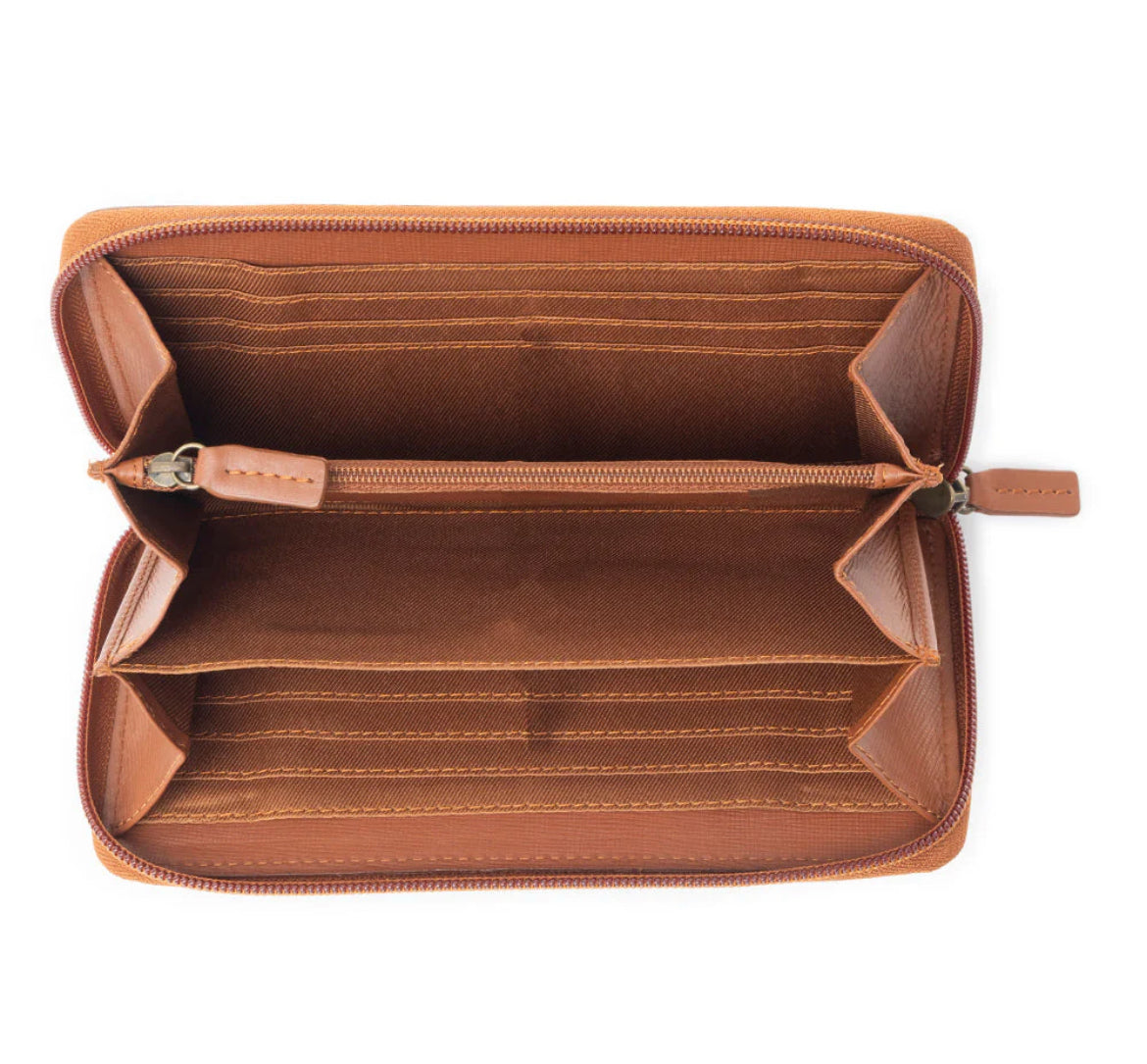 Myra Bag Rogue Hand-Tooled Leather RFID Wallet – Women’s Genuine Leather Western Wallet with Multiple Card Slots, 7.5"x4", Secure Mid-Open Design