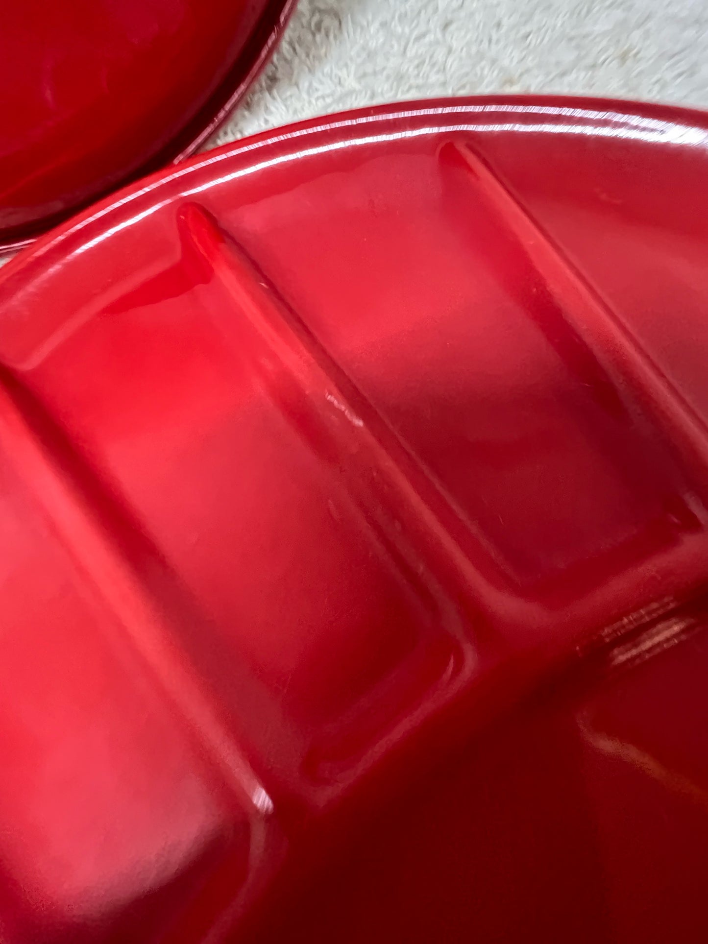 Set of 4 Vintage Red Enamelware Plates - Divided