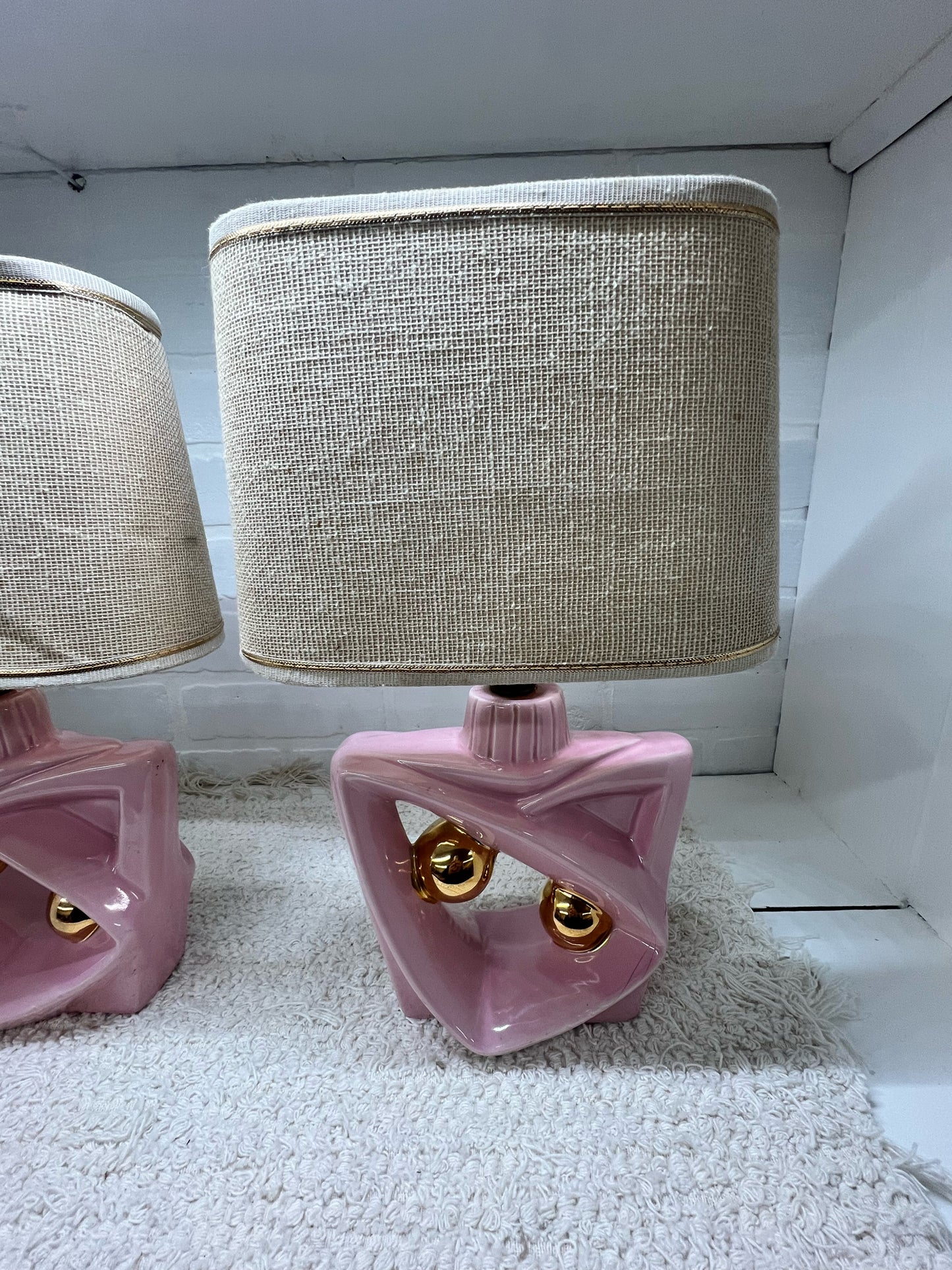 Pink & Gold MCM Boudoir Lamp Set