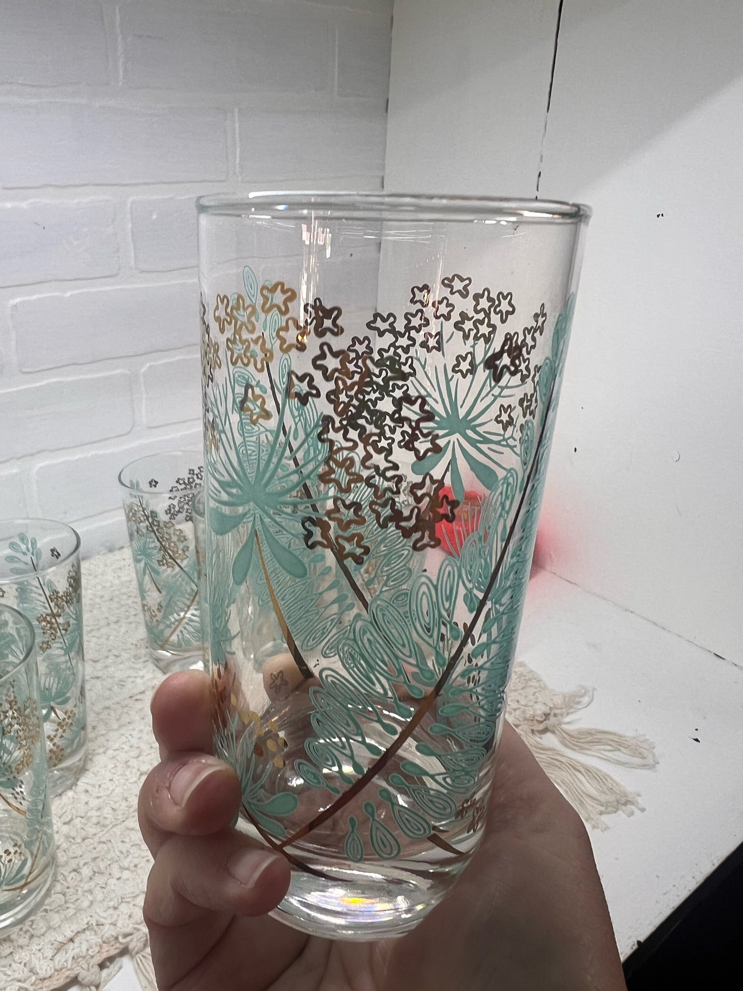Aqua blue & gold mid-century tumbler set