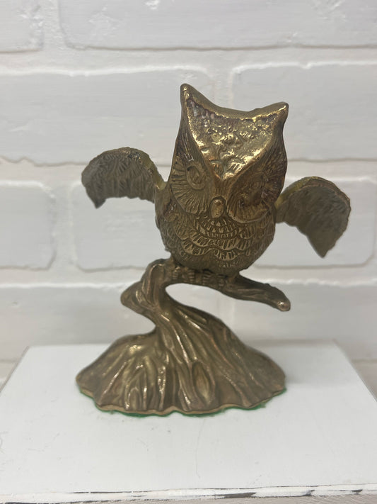 Vintage Brass Owl Perched on Branch MCM