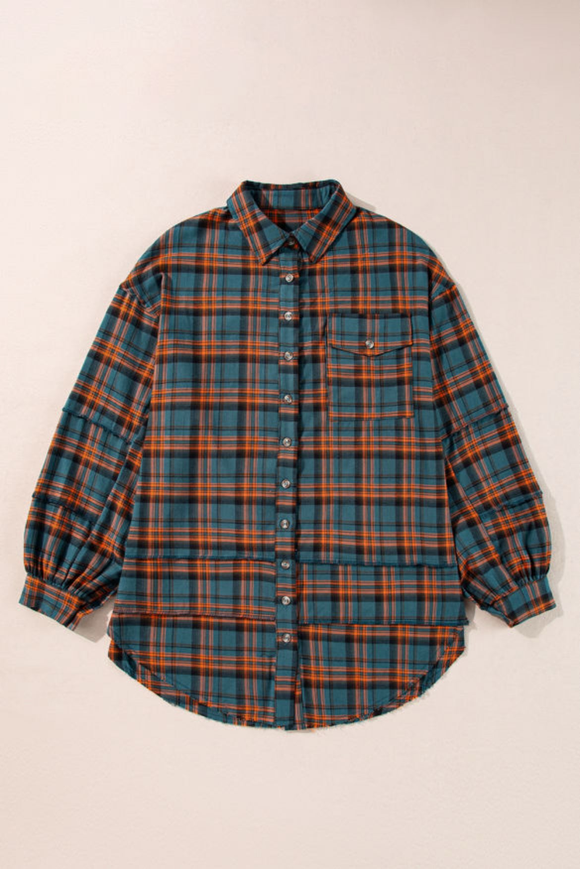 Side Split Distressed Hem Plaid Shirts - Multiple Color Options