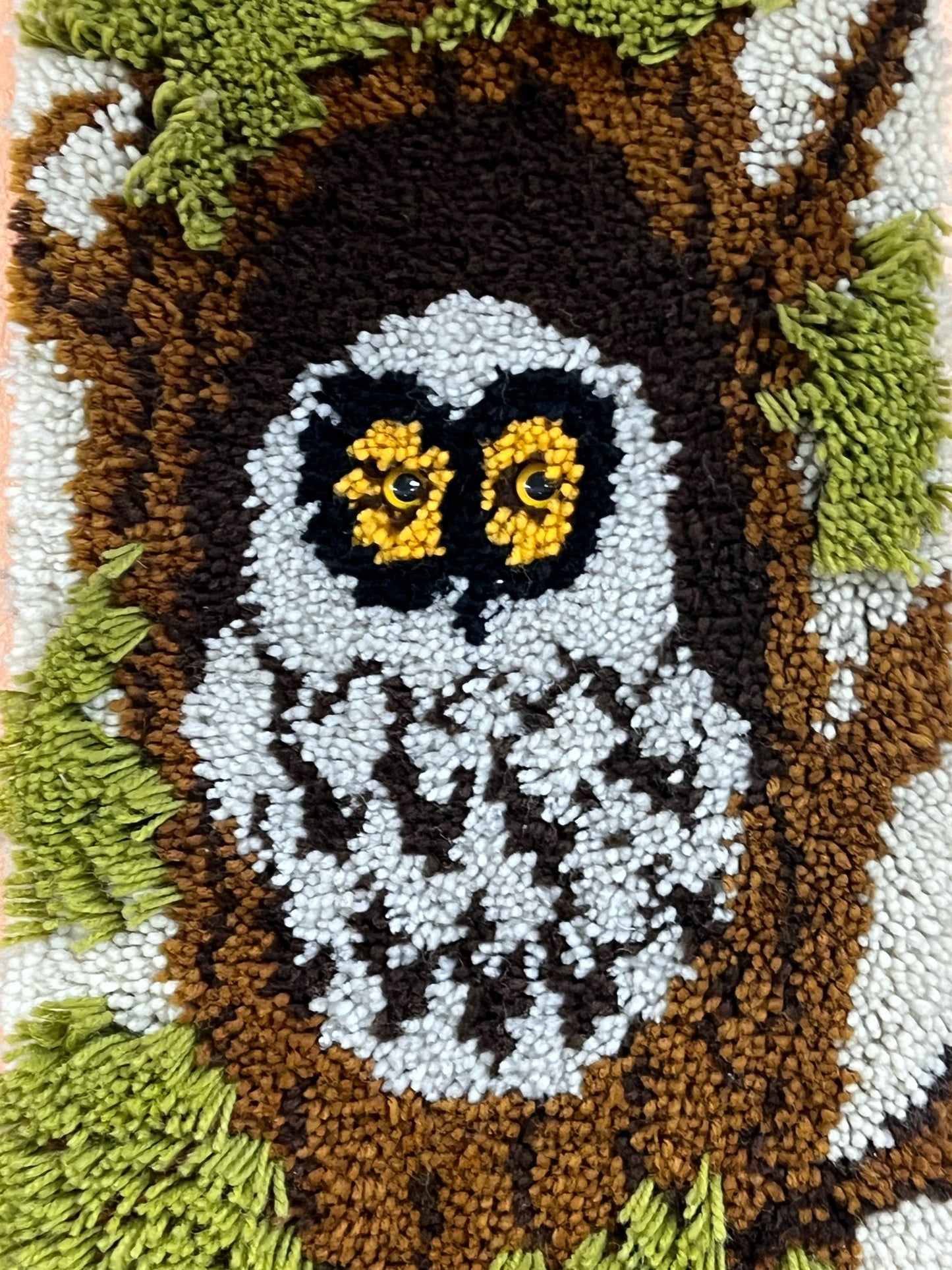 Vintage 1970's Owl Latch Hook Wall Hanging
