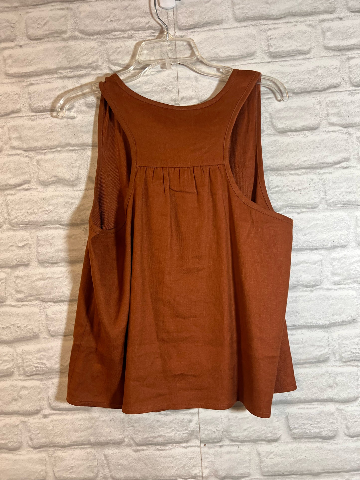 Size L CAbi Button Front Brown Linen Blend Tank Blouse
