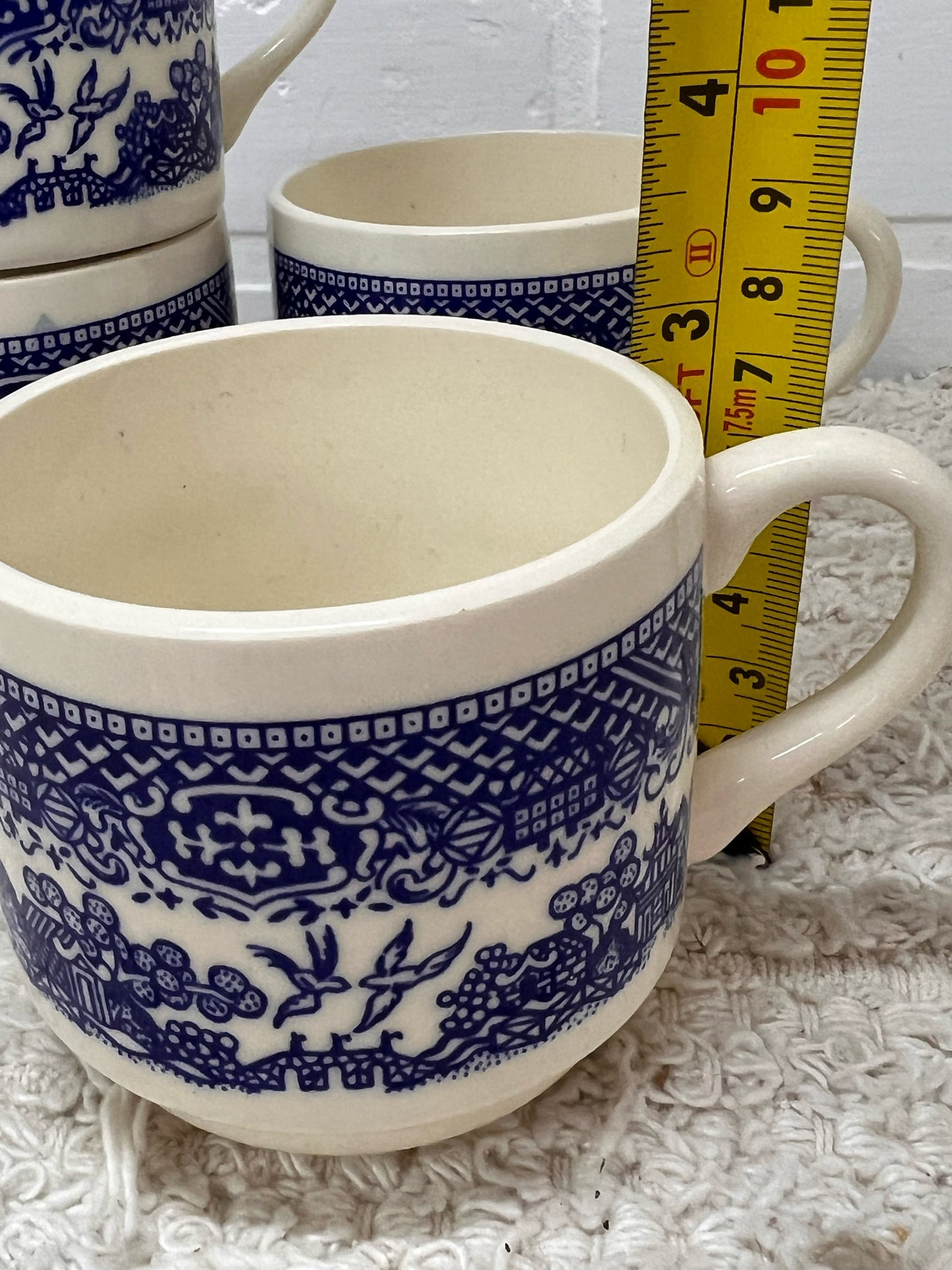 Vintage Mug Set - Four Blue Willow Stackable Mugs