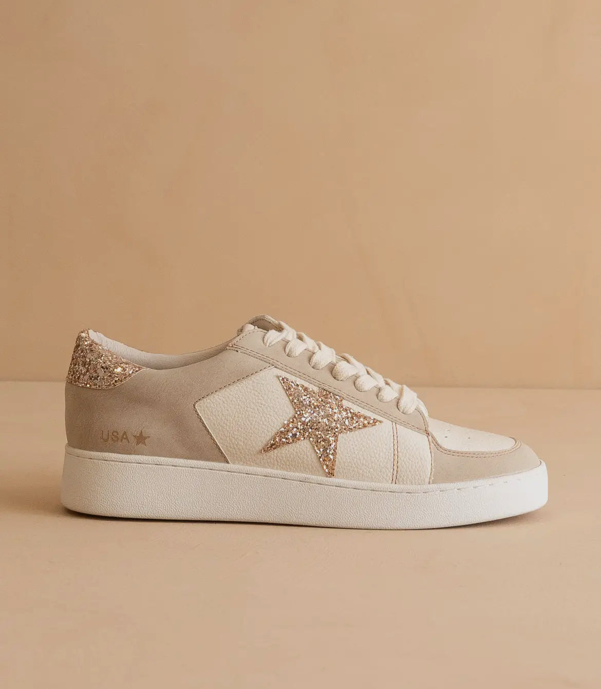 Oasis Society 'The Liberty' Glitter Star Sneakers in Beige