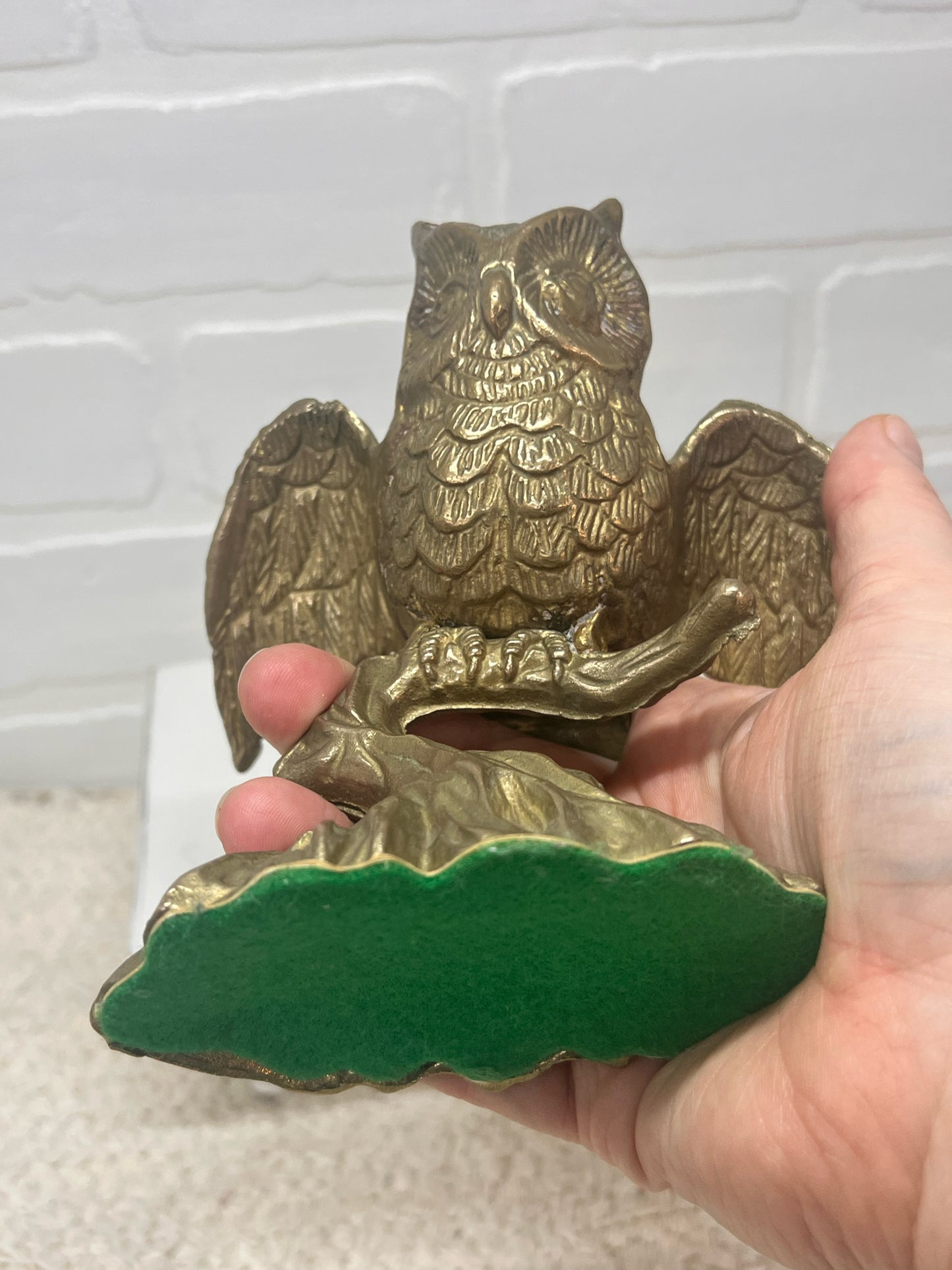 Vintage Brass Owl Perched on Branch MCM