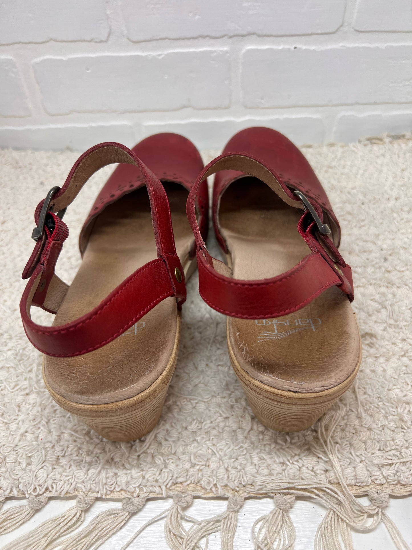 Shoe Size 39 Dansko Red Mary Jane Style Leather & Wood Clogs